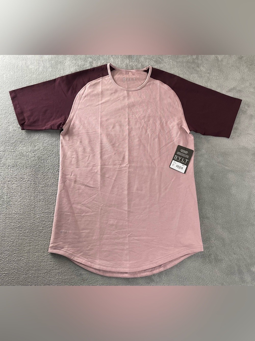 BYLT Drop Cut 2 Tone Maroon Short Sleeve Lux T Shirt Mens Size Medium New NWT